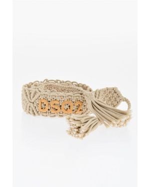 DSquared² Macramé Cotton Belt With Raffia Detail 40Mm - Natural