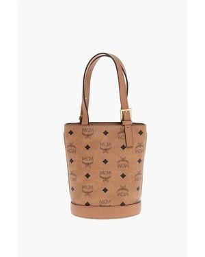 MCM Monogram Eco-Leather Aren Bucket Bag - White
