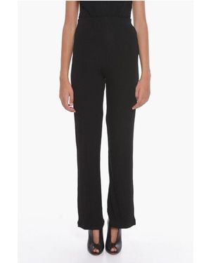 Lama Jouni Ribbed High-Waisted Palazzo Trousers - Black
