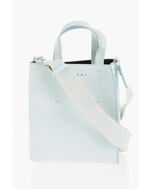 Marni Leather Museo Mini Tote Bag With Removable Shoulder Strap - Blue