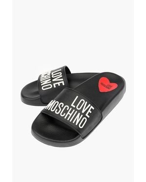 Moschino Love Rubber Slides With Logo - Black