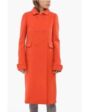 Miu Miu Solid Colour Wool Double Breasted Natte' Coat - Orange