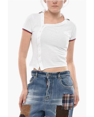 DSquared² Cotton Piqué Cropped Top With Asymmetric Closure - White