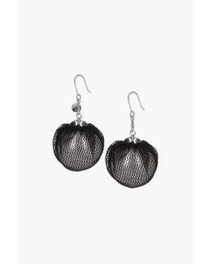 Undercover Resin Pearl Earrings With Tulle Detail - Black