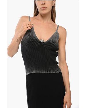 DIESEL Shaded Effect Ribbed-Laila Top With Deep V-Neckline - Black
