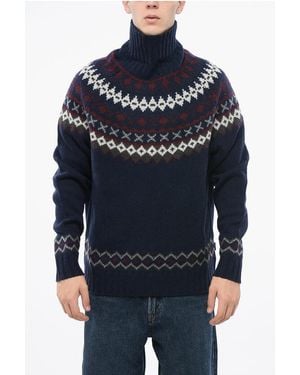 Barbour Turtleneck Wool Roose Fair Isle Jumper - Blue