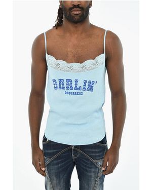 DSquared² Ribbed Tank Top With Lace - Blue