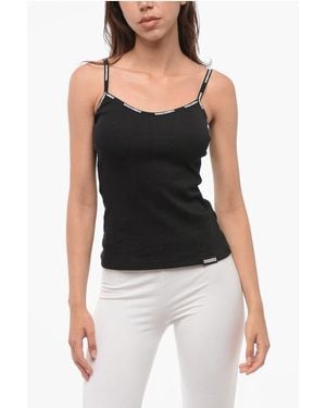 DSquared² Stretch Cotton Tank Top With Logoed Details - Black