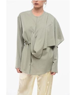 LE17SEPTEMBRE Wool Blend Blouse With Removable Draping - Grey