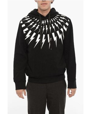 Neil Barrett Fleeced Cotton Fairisle Thunderbolt Hoodie - Black