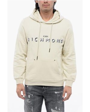 John Richmond Brushed Cotton Hoodie With Embroidered Logo - Natural