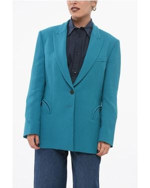 BLAZE Viscose Blazer With Peak Lapel - Blue