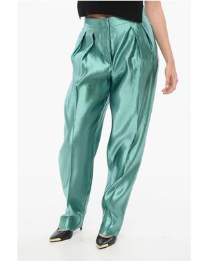 Armani Linen And Silk Blended Trousers With Pleats - Green