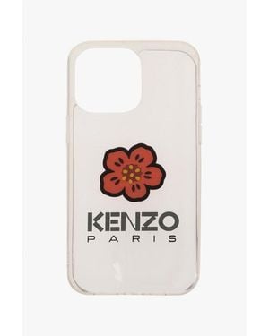 KENZO Iphone 14 Pro Case With Transparent Finish And Printed Logo - White