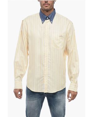 4SDESIGNS Button Down Awning Striped Shirt - Natural