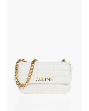 Celine Quilted Leather Shoulder Bag With Golden Details - Natural
