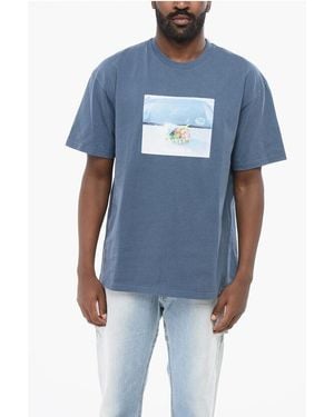 POLAR SKATE Cotton Crew-Neck T-Shirt With Maxi Print - Blue