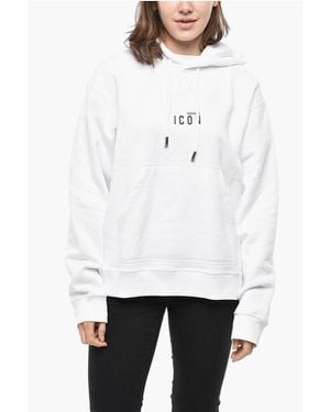 DSquared² Brushed Cotton Icon Hoodie With Print - White