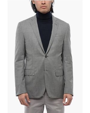 Corneliani Extrafine Virgin Wool Blazer With District Check Motif - Grey