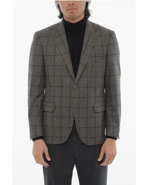 Corneliani Cc Collection Windowpane Check Wool Blend Blazer - Grey