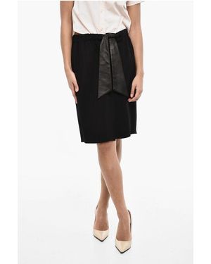 DSquared² Solid Colour Longuette With Leather Belt And Frontal Split - Black
