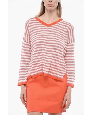 Whyci V-Neck Striped Linen Blend Jumper - Red