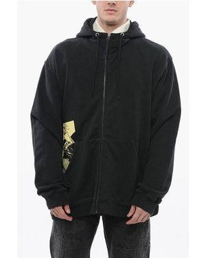 Maison Margiela Mm1 Cotton Defilè Hoodie With Front Zip And Print - Black