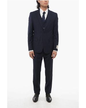 Corneliani Cc Collection Virgin Wool Side Vents Notch Lapel 3 Piece Wai - Blue
