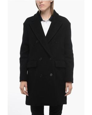 P.A.R.O.S.H. Blended Virgin Wool Lanna Coat With Double-Brest Desing - Black