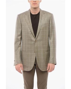 Corneliani Chequered Wool Blend Leader Single Breasted Blazer - Natural