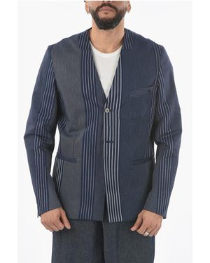 Ixos Striped Centre Split V-Neck Falerio 2-Buttons Blazer - Blue