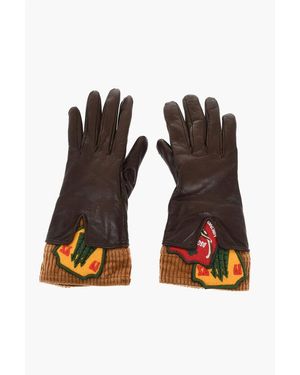 DSquared² Leather Gloves With Cordoroy Detail - Multicolour