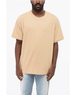 Dime Cotton Crew-Neck T-Shirt With Embroidery - Natural
