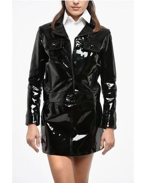Celine Patent Leather Jacket With Logoed Buttons - Black