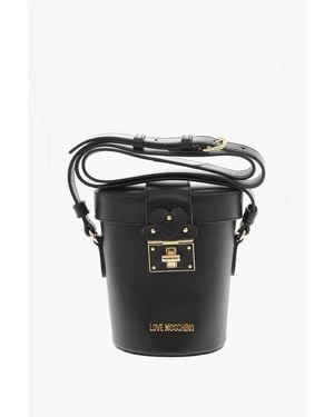 Moschino Love Leather Bucket Bag With Turn Lock Closure - Black