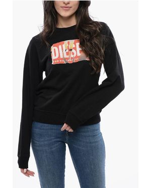 DIESEL Tag Cotton F-Reggy-Poff Crew-Neck Sweatshirt With Fronta - Black