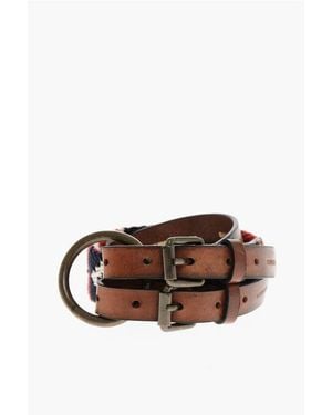 DSquared² Leather Double Belt With Knitted Detail 40Mm - Brown