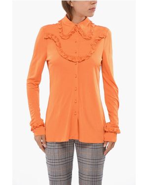 Prada Gathered Blouse With Covered Buttons - Orange