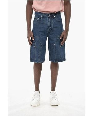 Palm Angels Dark Wash Denim Cargo Shorts Metal Frame - Blue