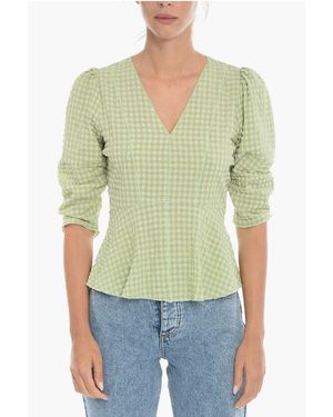 Notes Du Nord Seersucker Fabric Emmi Top With V-Neck - Green
