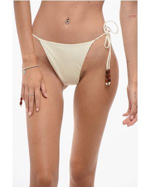 Magda Butrym Solid Colour Tie-Side Bikini Bottom With Decorative Beads - Natural