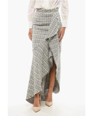 Elisabetta Franchi Tweed Wrap Skirt With Jewelled Detail - Grey