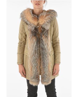 Philipp Plein Couture Studded Fox Fur Edged Amazing Fur Parka - Natural