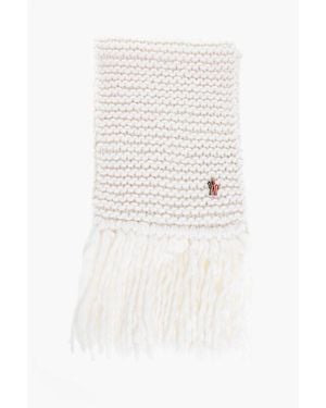 Moncler Grenoble Solid Colour Wool Blend Scarf With Fringes - White