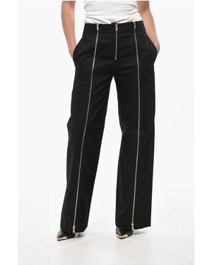 Jil Sander Cotton Straight Fit Trousers With Front Full Zips - Black