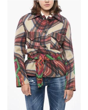 Pierre Louis Mascia Patterned Wool-Blend Overshirt With Double Pocket And Belt - Red