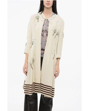 Marni Embroidered Fiori Overdress With 3/4 Sleeves - Natural