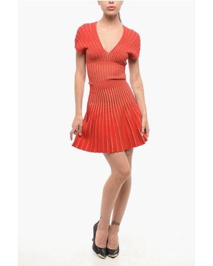 Balmain V-Neck Accordion Dress - Red