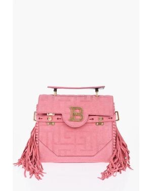 Balmain Suede Monogrammed B-Buzz 23 Bag With Removable Shoulder Stra Size Unic - Pink