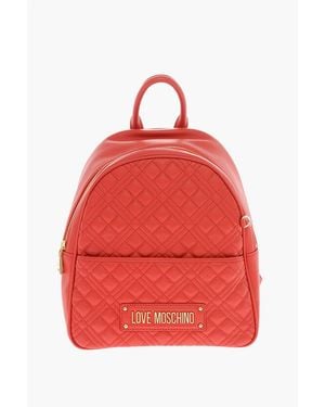 Moschino Love Quilted Faux Leather Backpack With Matched Pouch - Red